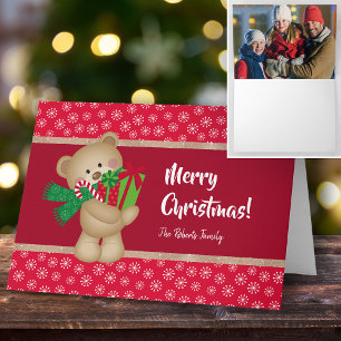 Christmas Teddy Bear and Family Photo, Red Card