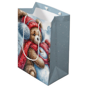 Christmas Teddy Bear and Snowman Medium Gift Bag