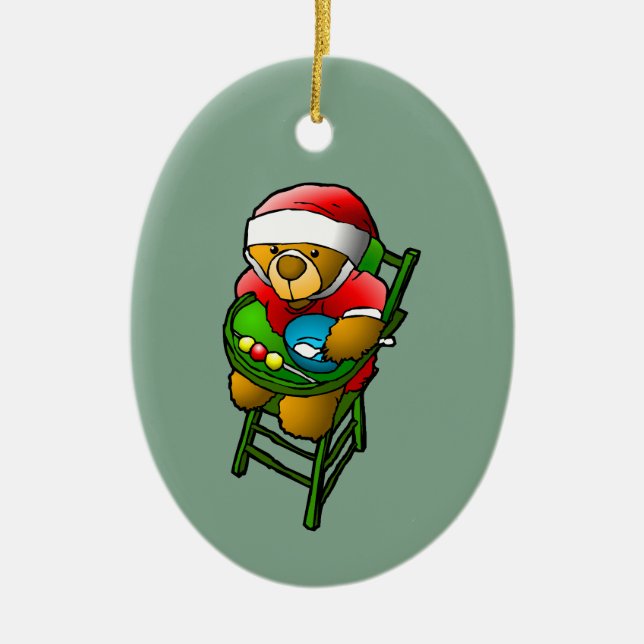 Christmas Teddy Bear Ceramic Ornament (Front)