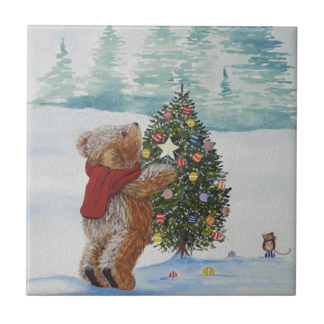 Christmas Teddy Bear Ceramic Tile (Front)