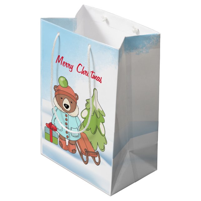 Christmas Teddy Bear Couple with Gift Bag (Back Angled)