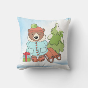 Christmas Teddy Bear Couple with Gift Cushion