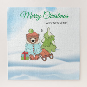 Christmas Teddy Bear Couple with Gift   Jigsaw Puzzle