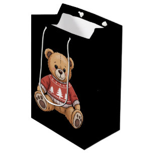 Christmas Teddy Bear Cute Xmas Gift Medium Gift Bag