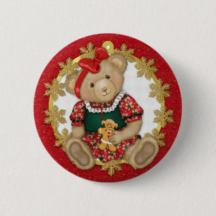 Christmas Teddy Bear - Girl 6 Cm Round Badge