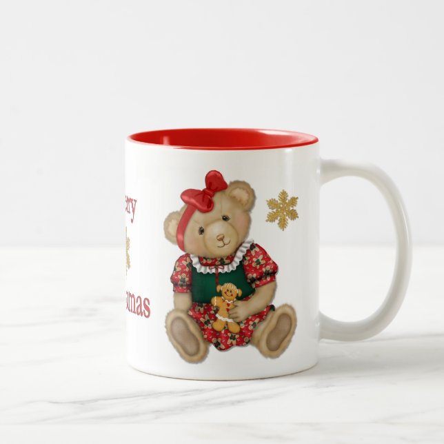 Christmas Teddy Bear - Girl Two-Tone Coffee Mug (Right)