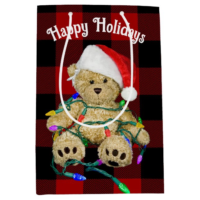 Christmas Teddy Bear In Lights Medium Gift Bag (Front)