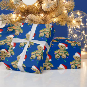 Christmas Teddy Bear In Lights Wrapping Paper