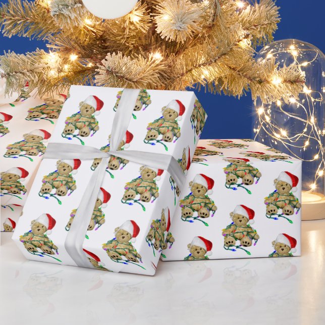 Christmas Teddy Bear In Lights  Wrapping Paper (Holidays)