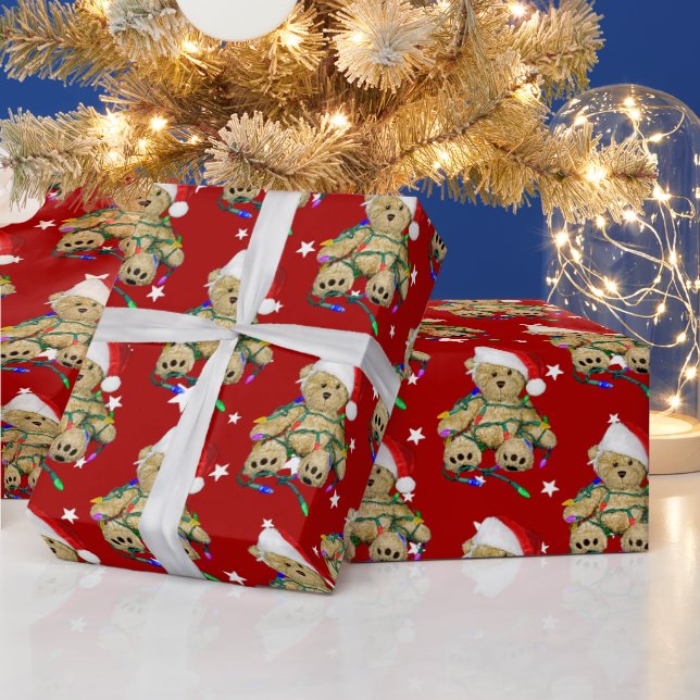 Christmas Teddy Bear In Lights Wrapping Paper (Holidays)