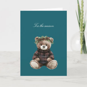 Christmas Teddy Bear in Plaid   Card