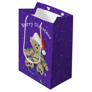 Christmas Teddy Bear In Tangled Lights Medium Gift Bag