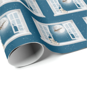 Christmas Teddy Bear in Window Wrapping Paper