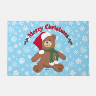 Christmas Teddy Bear, Merry Christmas Snowflakes Doormat