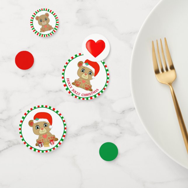 Christmas Teddy Bear on Green & Red Confetti (Group)