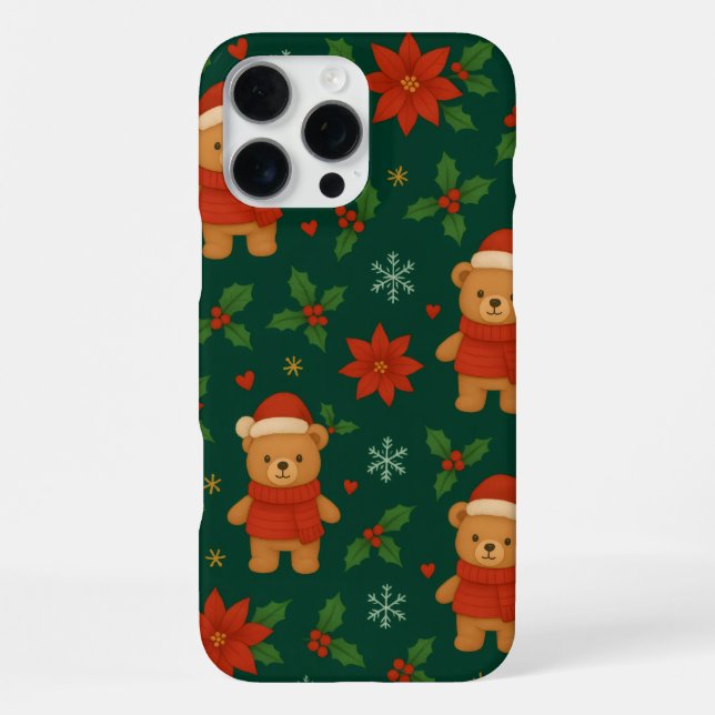 Christmas Teddy Bear Pattern – Cute Green Holiday  iPhone Case (Back)