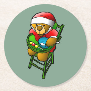 Christmas Teddy Bear Round Paper Coaster