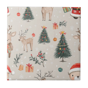 Christmas Teddy Bear Santa Pattern (1) Ceramic Tile