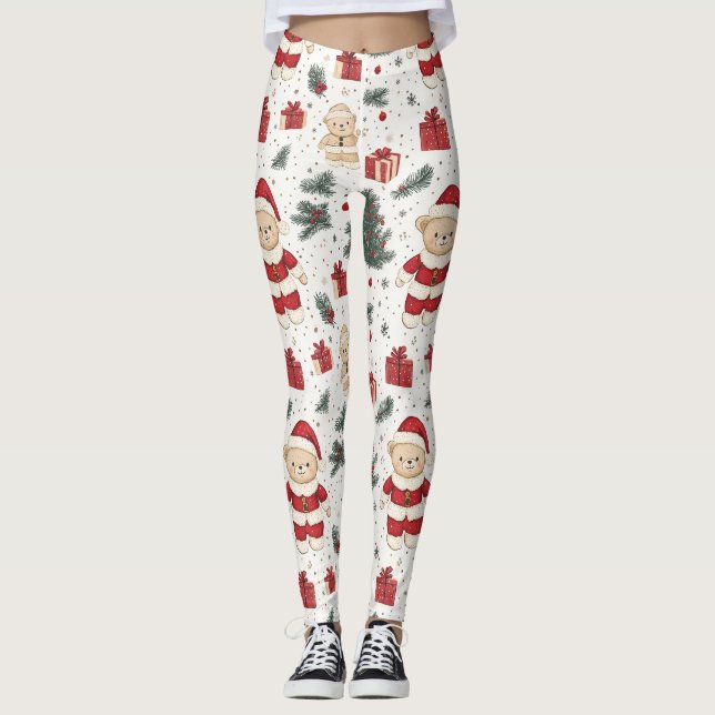 Christmas Teddy Bear Santa Pattern (1) Leggings (Front)