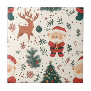 Christmas Teddy Bear Santa Pattern (2) Ceramic Tile