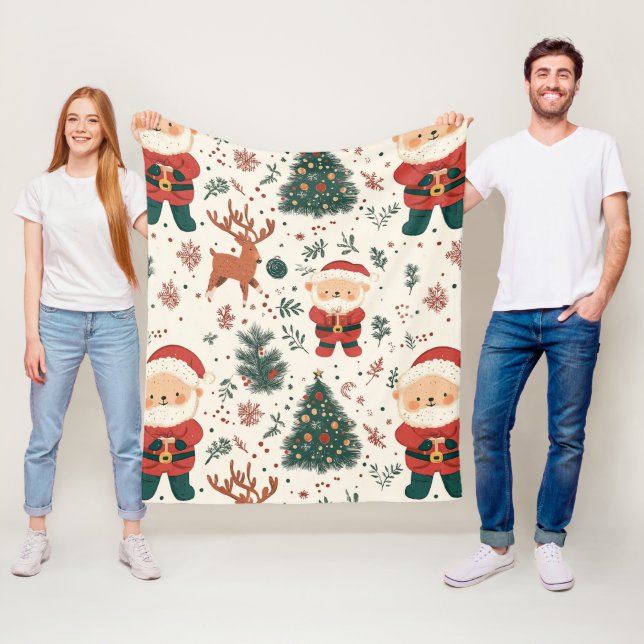 Christmas Teddy Bear Santa Pattern (2) Fleece Blanket (In Situ)