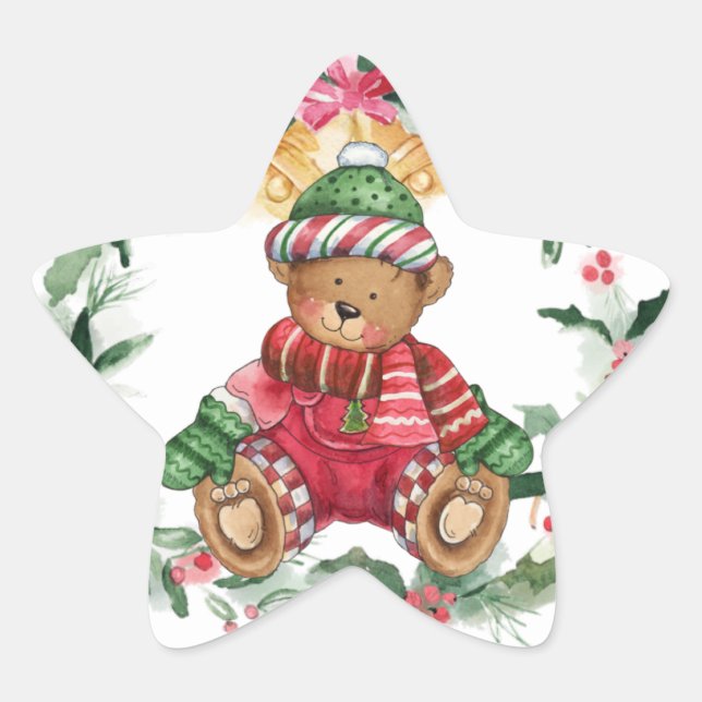 Christmas Teddy Bear Star Sticker (Front)