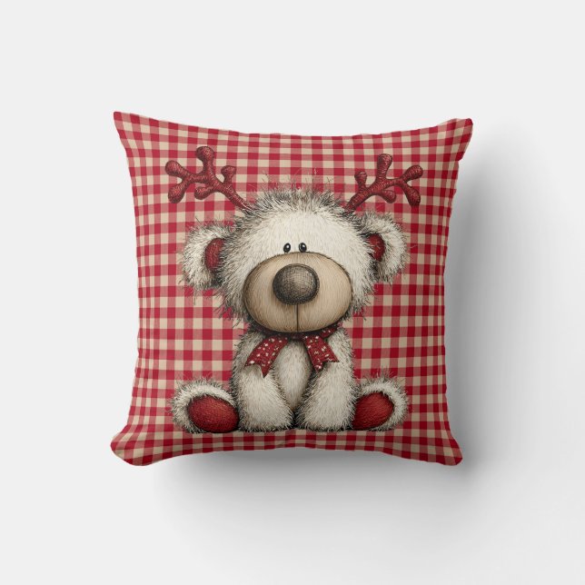 Christmas Teddy Bear Throw Pillow (Front)