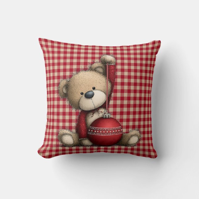 Christmas Teddy Bear Throw Pillow (Front)