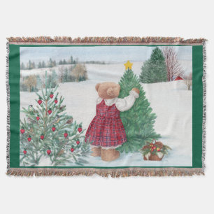 Christmas Teddy Bear Winter Wonderland Throw Blanket