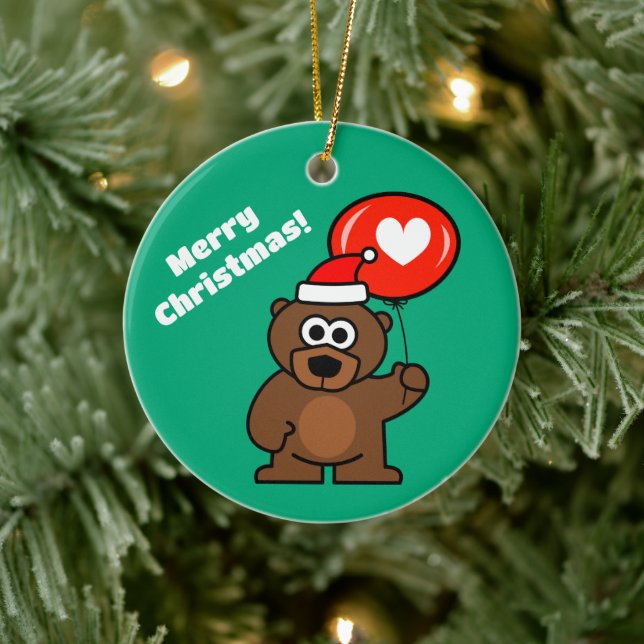 Christmas teddy bear with heart balloon custom ceramic ornament (Tree)