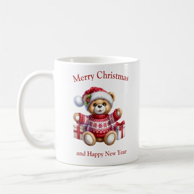 Christmas teddy bear with presents generative ai coffee mug (Left)
