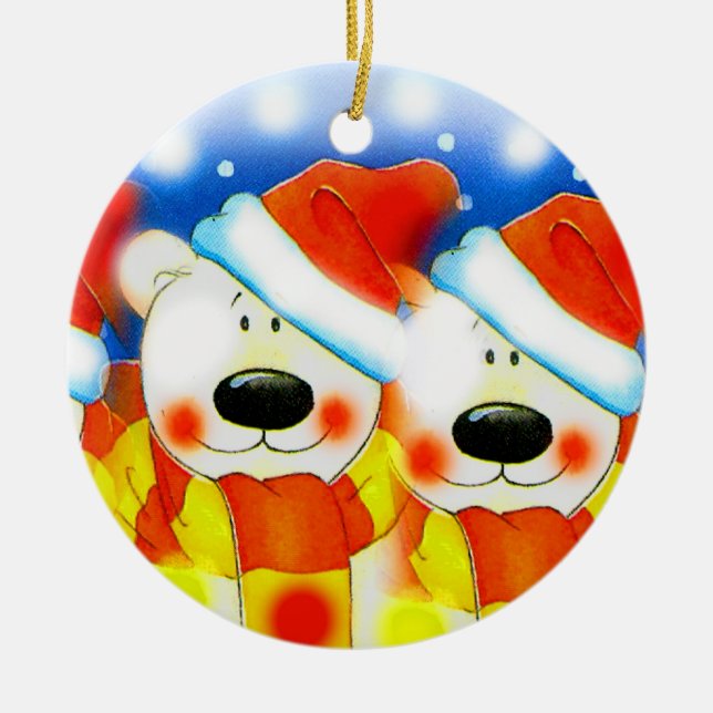 Christmas teddy bears ceramic ornament (Front)