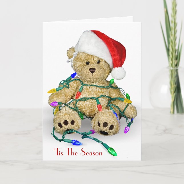 Christmas Teddy Bears In Holiday Lights Card (Front)