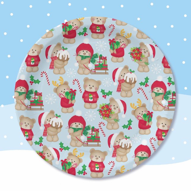 Christmas Teddy Bears in Red and Green  Paper Plate (Creator Uploaded)