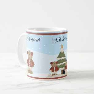 Christmas Teddy Bears, Santa & Snowman Coffee Mug
