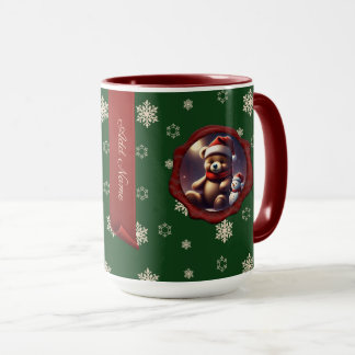 Christmas Teddy Friend Personalised Banner Green Mug