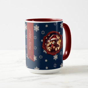Christmas Teddy Stars Personalised Banner Blue Mug
