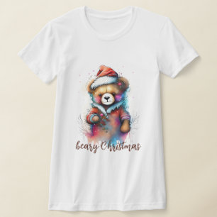 Christmas Teddy with Santa Hat Beary Christmas T-Shirt