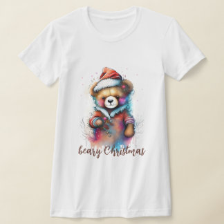 Christmas Teddy with Santa Hat Beary Christmas T-Shirt