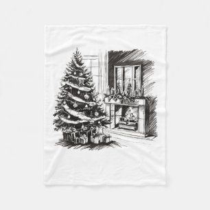 Christmas Tees Xmas Sketch Pic Tree Presents Gifts Fleece Blanket