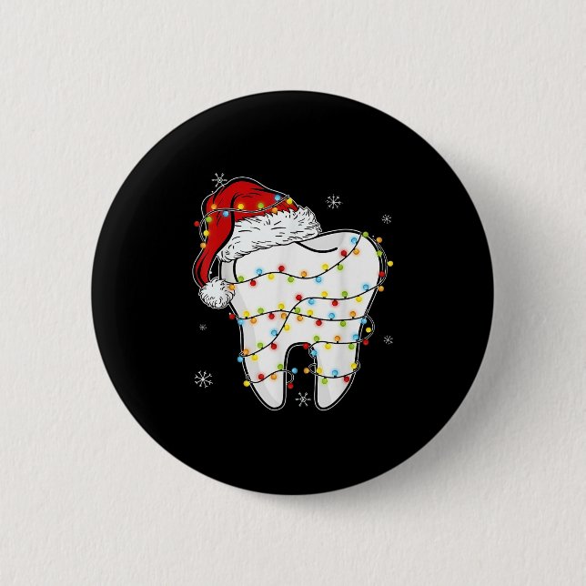 Christmas Teeth Dentist Xmas Lights Santa Hat Paja 6 Cm Round Badge (Front)