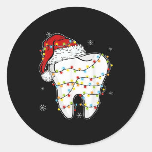 Christmas Teeth Dentist Xmas Lights Santa Hat Paja Classic Round Sticker