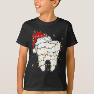 Christmas Teeth Dentist Xmas Lights Santa Hat Paja T-Shirt