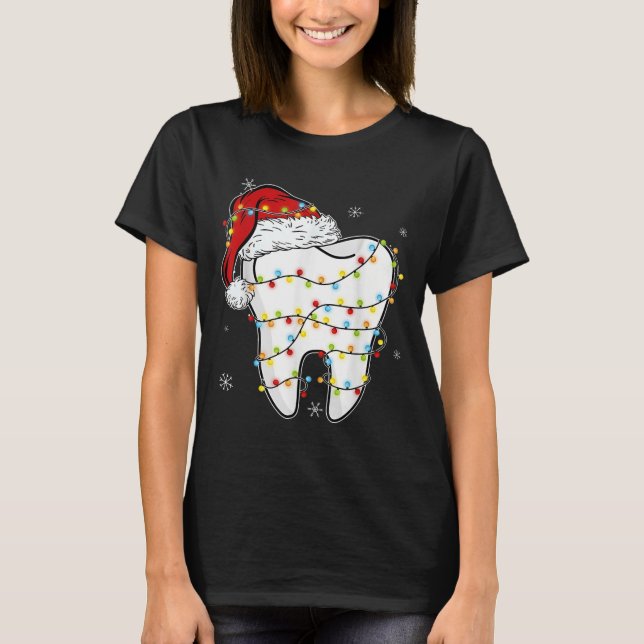 Christmas Teeth Dentist Xmas Lights Santa Hat Paja T-Shirt (Front)