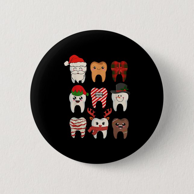 Christmas Teeth Dentist Xmas Reindeer Santa Squad  6 Cm Round Badge (Front)