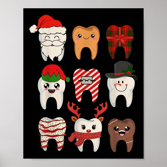 Christmas Teeth Dentist Xmas Reindeer Santa Squad  Poster (Front)