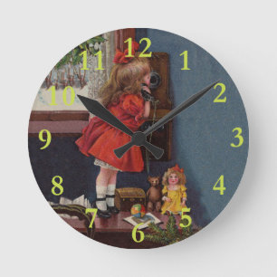 Christmas Telephone Vintage Round Clock