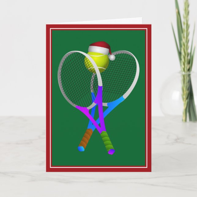 Christmas Tennis Ball and Rackets Holiday Card (Front)
