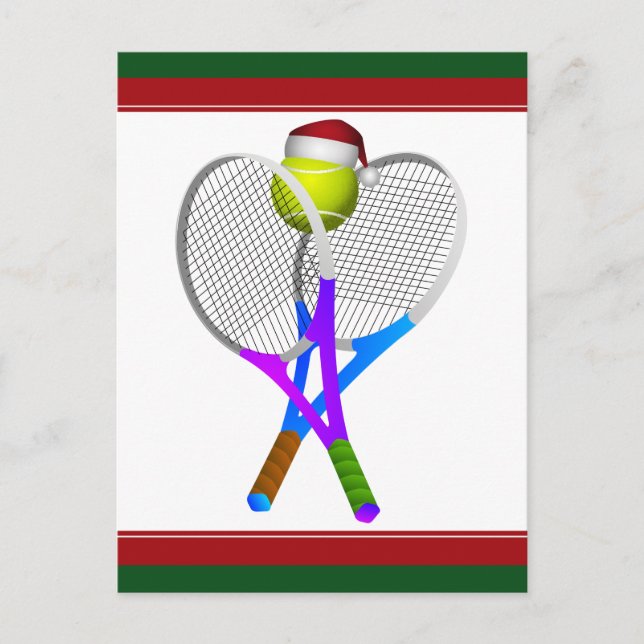 Christmas Tennis Ball and Rackets Holiday Postcard (Front)