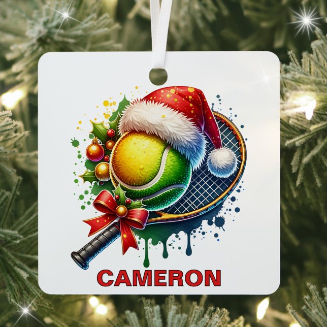 Christmas Tennis Ball & Racket Custom Name Metal Tree Decoration (Creator Uploaded)